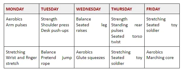 Weekly plan of exercises at your desk